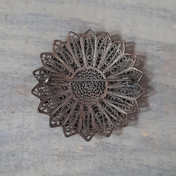 Vintage Sterling Silver Egyptian Filigree Brooch Pin Signed - Picture 7 of 14